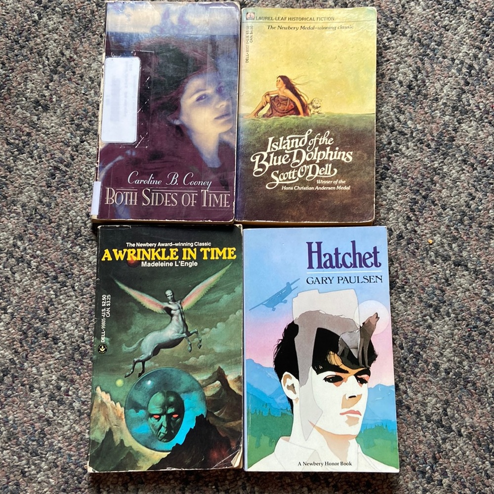 Lot-Hatchet, Island of the Blue Dolphins, Both Sides of Time, A Wrinkle in Time
